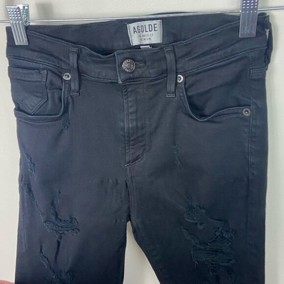 Agolde Revolve Sophie High Waist Skinny Jean Distressed Black Size 26 Moto Denim - Picture 10 of 15